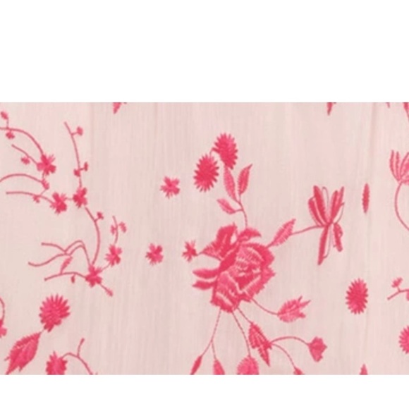 KENSIE Floral Embroidered Puff Sleeve Chiffon Midi Dress In Blush/ Rasberry - Picture 3 of 8